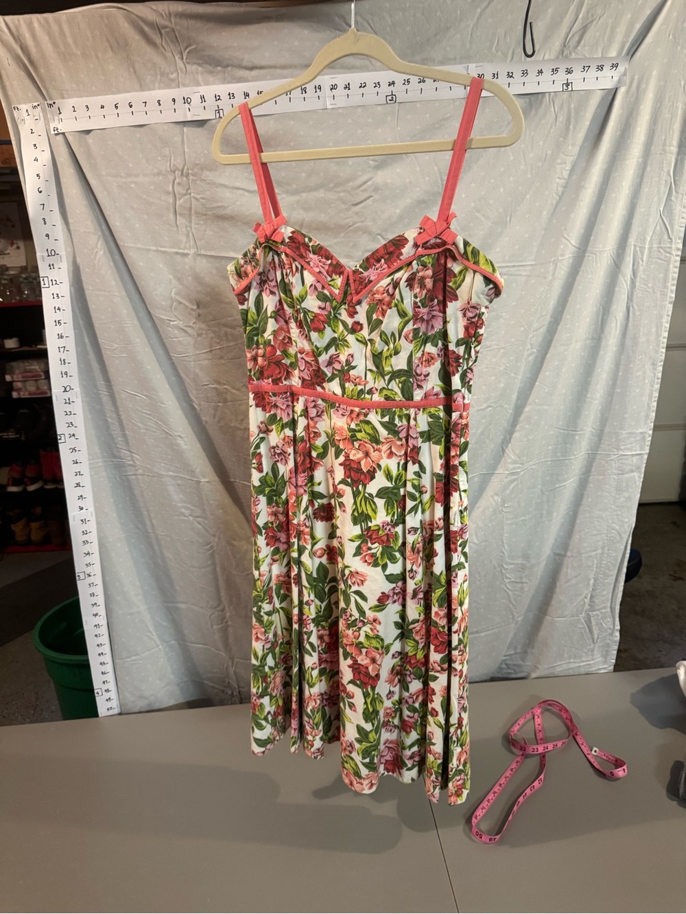elevenses Cream Floral Dress with Pink Trim